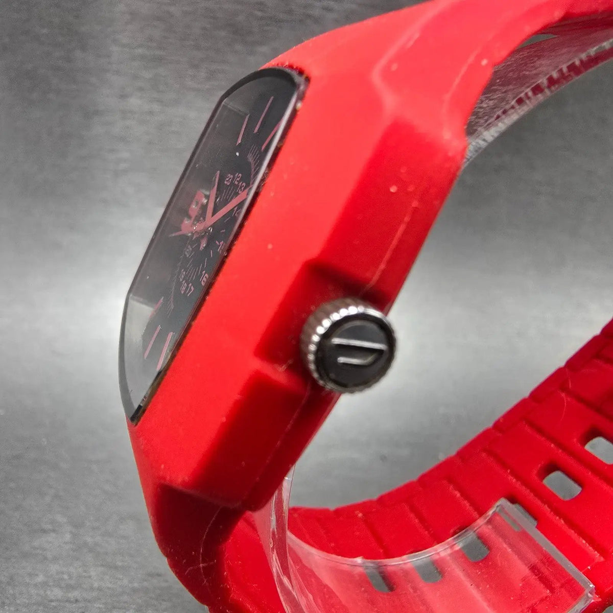 Diesel Trojan Watch Men 44mm Black Dial Red Tone Rectangle DZ-1351 New Battery2