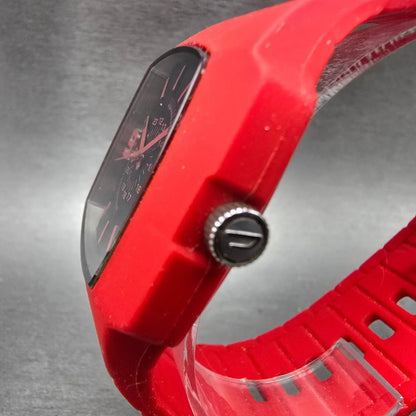 Diesel Trojan Watch Men 44mm Black Dial Red Tone Rectangle DZ-1351 New Battery2