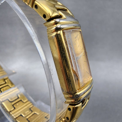 Seiko Tank Watch Women 14mm Gold Dial Gold Tone Rectangle 1E206940 New Battery3