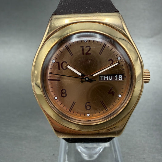 Swatch Irony Brownee Watch Women 33mm Rose Dial Rose Gold Daydate Round New Batt0