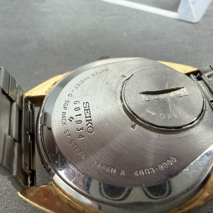Seiko SQ Watch Men 36mm Cream Dial Gold Tone Daydate 4803-8000 New Battery VTG9