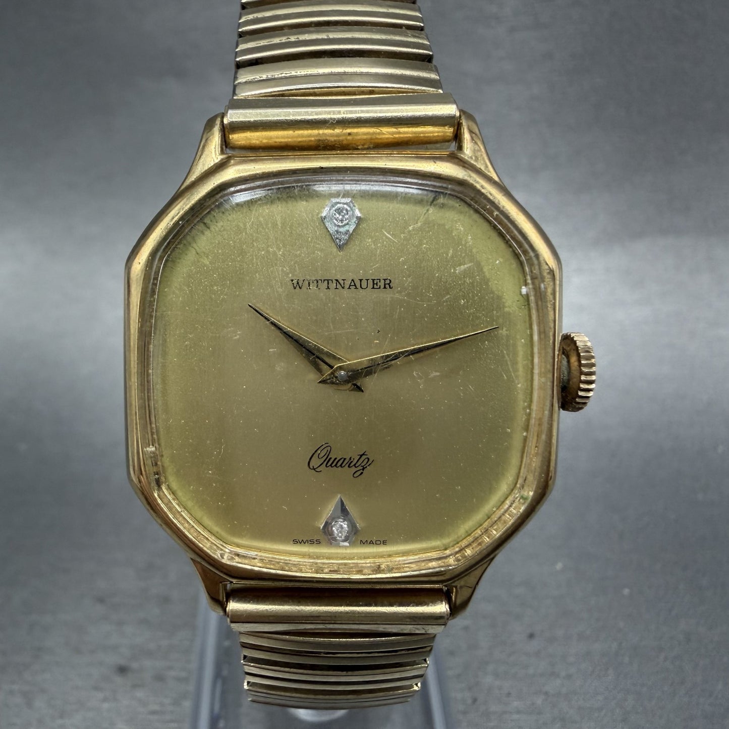 Wittnauer Watch Men 31mm Gold Dial Gold Tone Octagon New Battery Vintage0