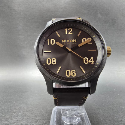 Nixon The Patrol Watch Men 44mm Black Dial Black Tone Round Leather new Battery5