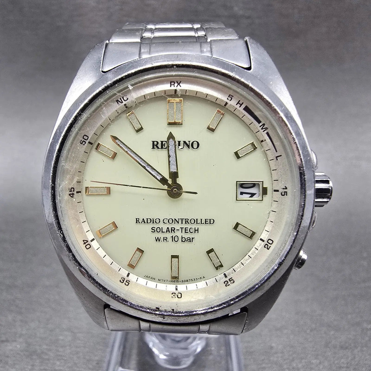 Citizen Reguno Atomic Solar Watch Men 38mm Cream Dial Silver Date PARTS JDM0