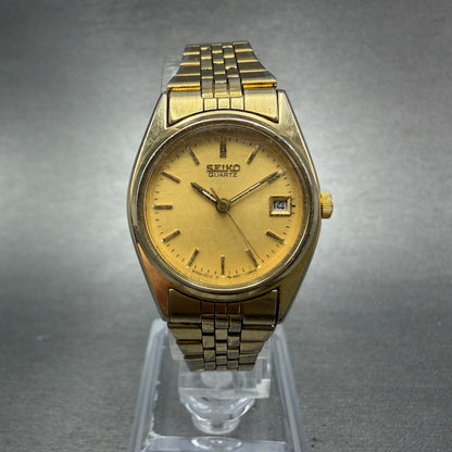 Seiko Watch Women 24mm Gold Dial Gold Tone Date Round 3Y02-0010 New Battery0