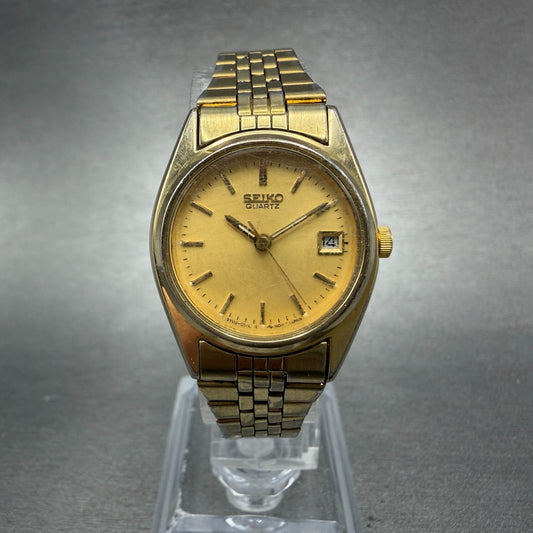 Seiko Watch Women 24mm Gold Dial Gold Tone Date Round 3Y02-0010 New Battery0