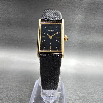 Citizen Tank Watch Women 17mm Black Dial Gold Rectangle 3220-S18604 New Battery5