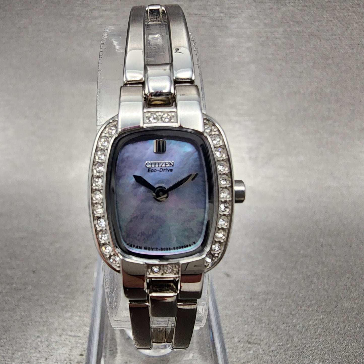 Citizen EcoDrive Watch Women 17mm MOP Dial Steel Rectangle Crystal Works1