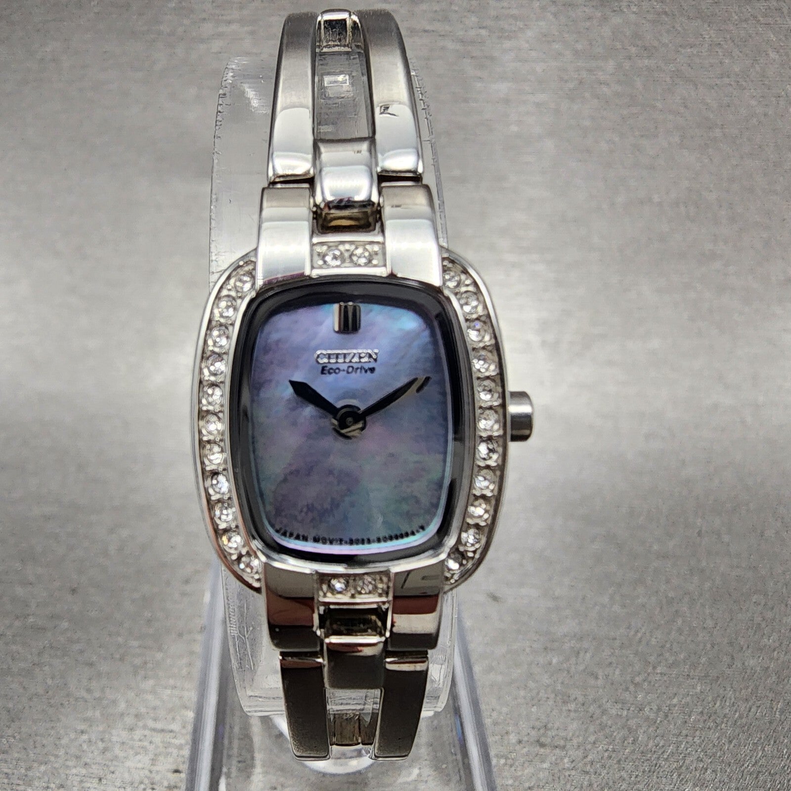 Citizen EcoDrive Watch Women 17mm MOP Dial Steel Rectangle Crystal Works1