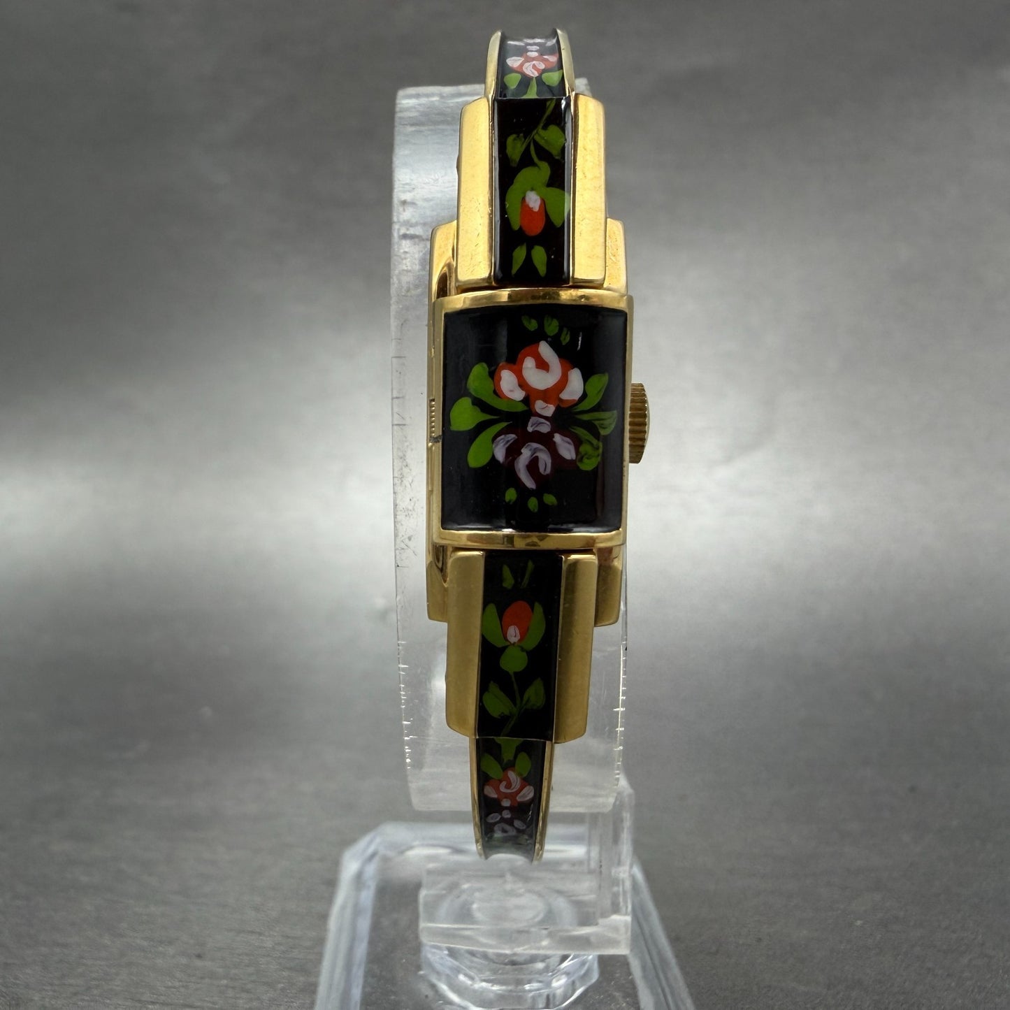 Ritma Hideaway Watch Women Silver Dial Gold Tone Floral Rectangle Manual Wind5