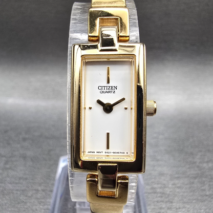 Citizen Watch Women 14mm White Dial Gold Rectangle 5421-S002869 New Battery0