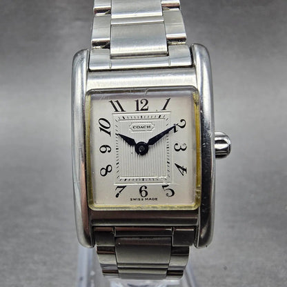 Coach Tank Watch Women 19mm Silver Dial Silver Tone Rectangle W002B New BatteryQ0