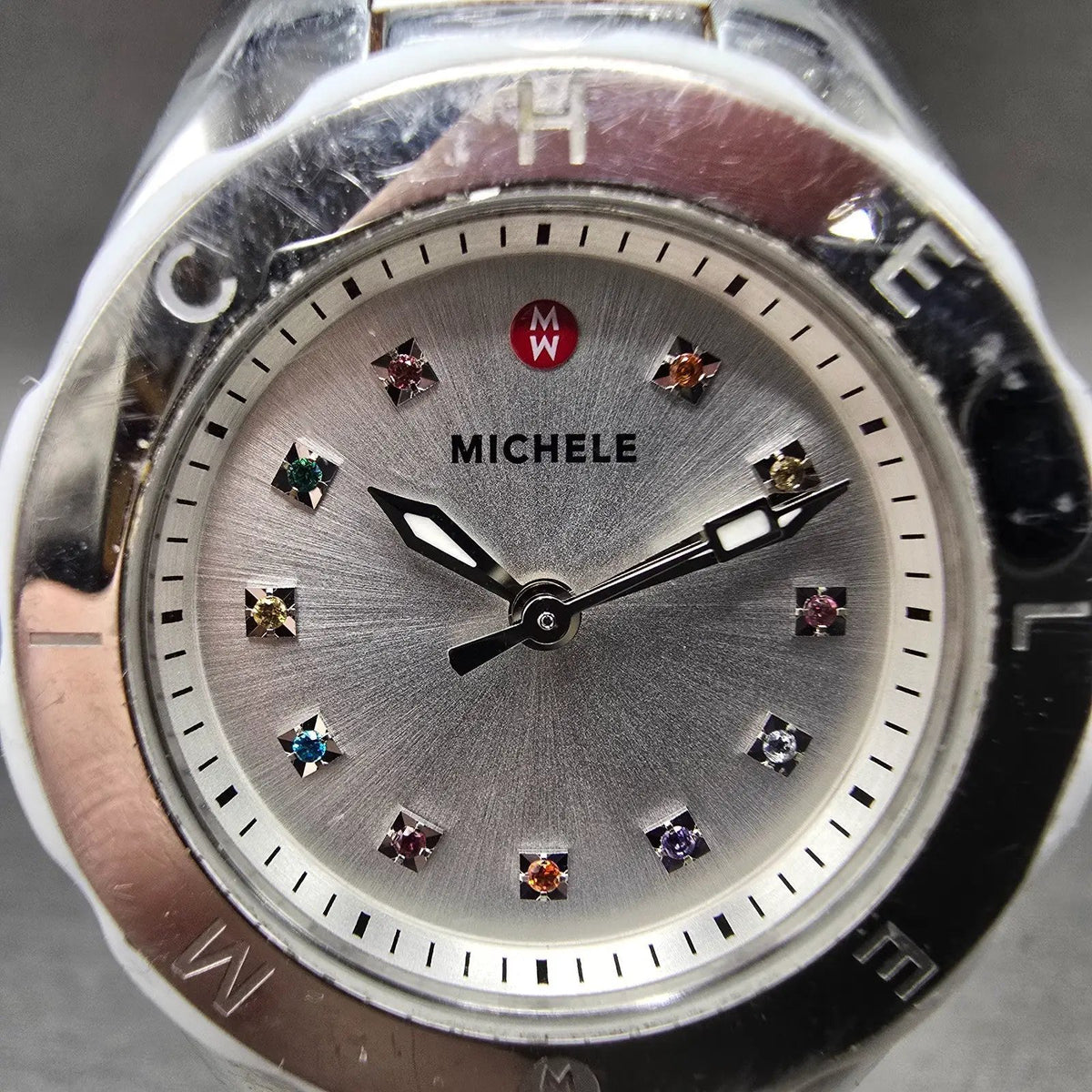 Michele Tahitian Jelly Bean Watch Women 34mm White Dial Steel New Battery1