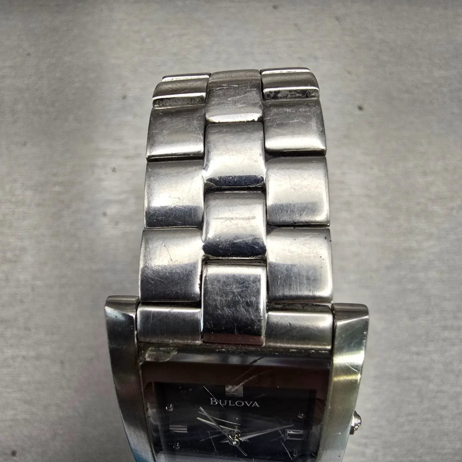 Bulova Watch Men 24mm Black Dial Silver Tone Date Rectangle New Battery Vintage4