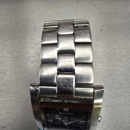 Bulova Watch Men 24mm Black Dial Silver Tone Date Rectangle New Battery Vintage4