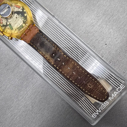 Swatch Chrono Honeytree Watch Men 37mm White Dial Yellow Case SCN107 New Battery9