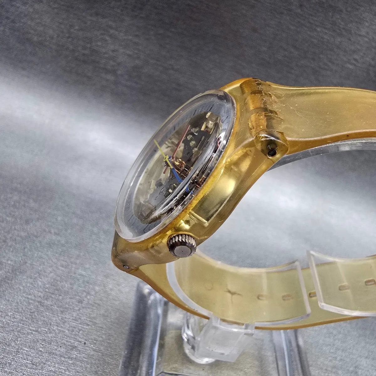 Swatch Jelly Fish Watch Men 34mm Skeleton Dial Clear Case Round GK100 New Batt G2