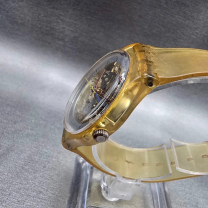 Swatch Jelly Fish Watch Men 34mm Skeleton Dial Clear Case Round GK100 New Batt G2