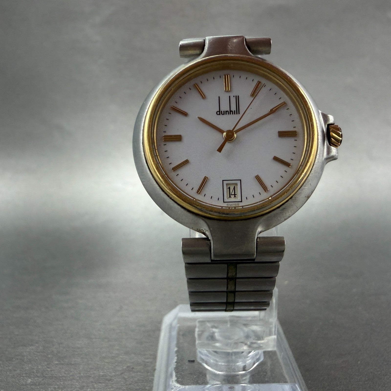 Dunhill Millennium Watch Men 32mm White Dial Two Tone Date Round New Battery5
