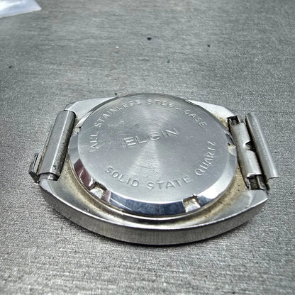 Elgin LCD Watch Men 32mm Blue Dial Stainless Steel Vintage Quartz Digital PARTS12