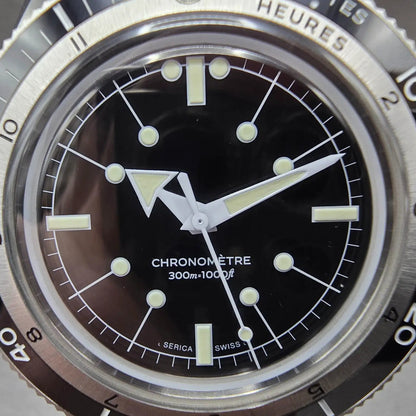 Serica Diving Chronometer Watch Men 39mm Black Dial Steel Automatic 5303-12