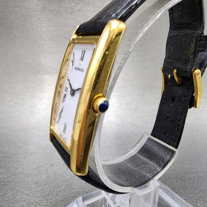 Movado Tank Watch Women 20mm White Dial Gold Tone Rectangle 87.A1.455 New BattB12