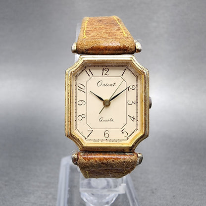 Orient Tank Watch Women 20mm Cream Dial Gold Tone Octagon B1540540 New battery0