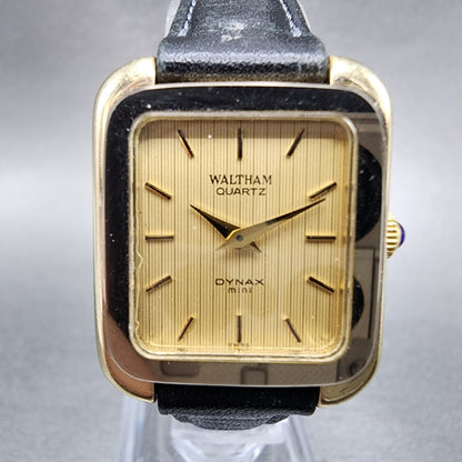 Waltham Oynax Mini Tank Watch Women 23mm Gold Dial Gold Tone Rectangle New Batt1