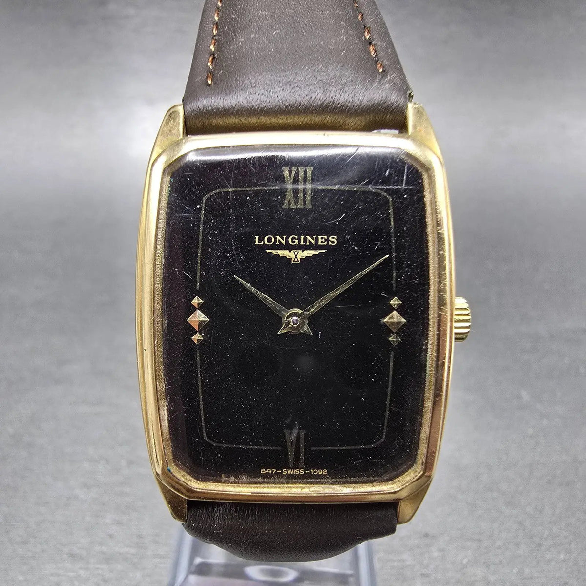 Longines Tank Watch Men 27mm Black Dial Gold Plated Manual Wind Runs VTG0