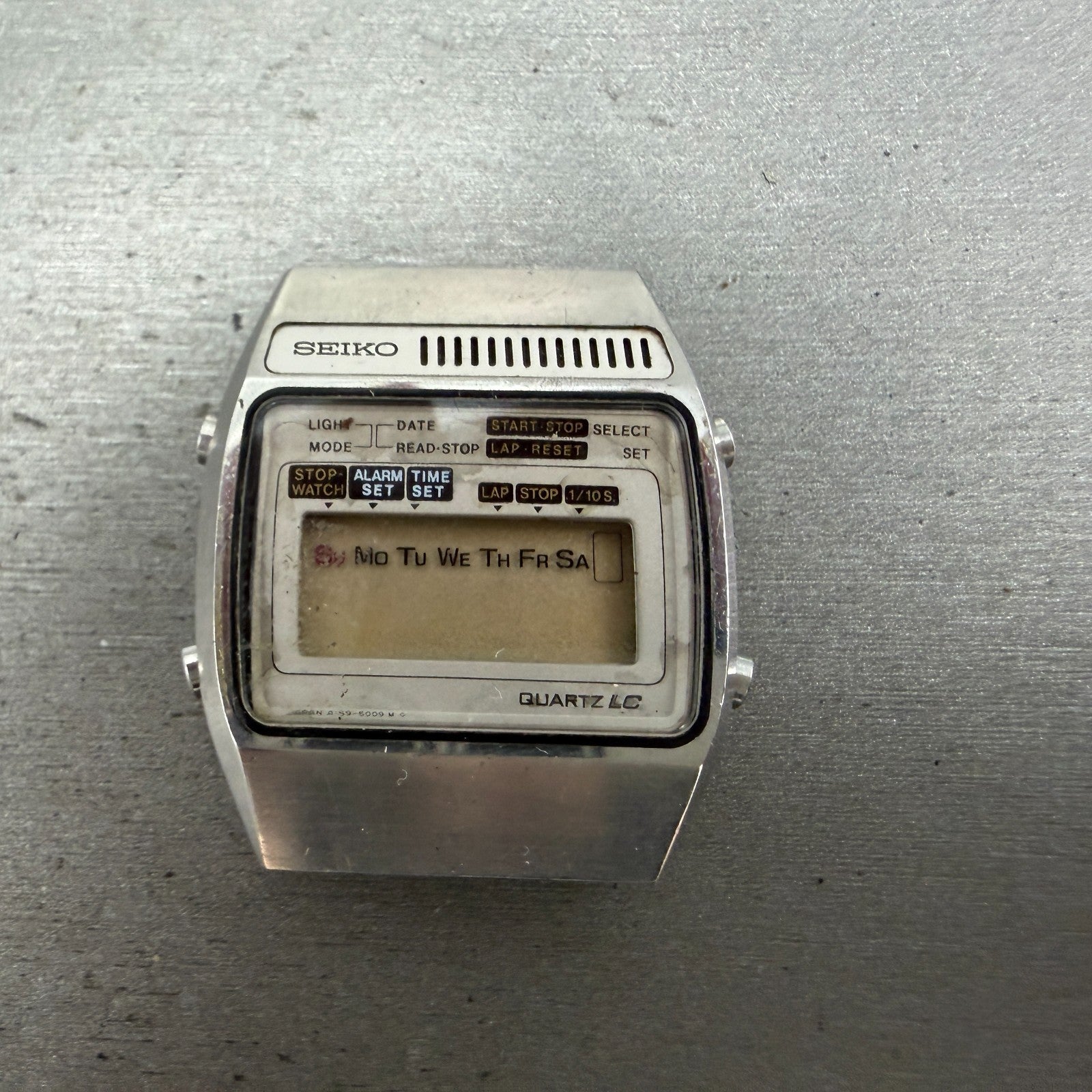 Seiko Digital Watch Men 35mm Digital Silver Alarm Chrono Silver A159-5009 PARTS0
