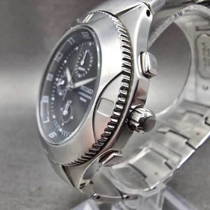 Seiko Chronograph Watch Men 42mm Gray Dial Silver Tone Date 7T92-0AW0 NewBattery3