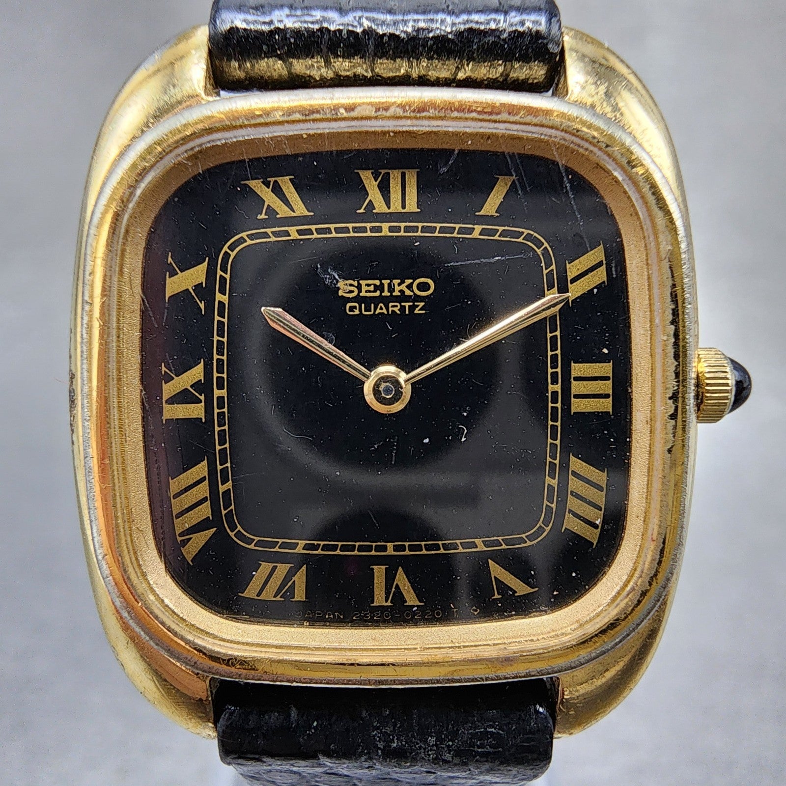Seiko Tank Watch Women 24mm Black Dial Gold Tone Rectangle 23205140 New Battery1