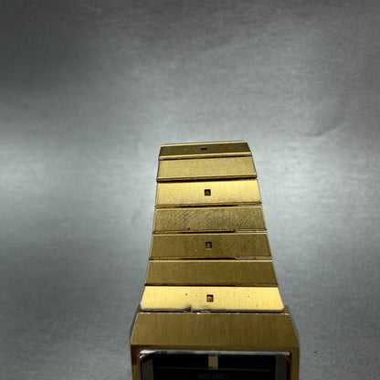 Seiko Tank Watch Men 26mm Black Dial Gold Tone Rectangle 5Y30-5349 New Battery H4