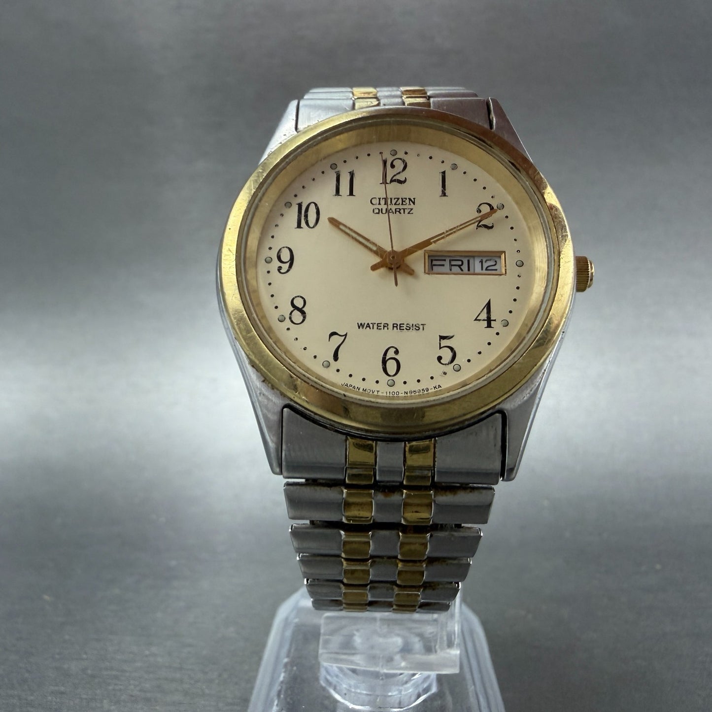 Citizen Watch Men 35mm Cream Dial Two Tone Daydate Round 1100-63910 New Batt ABC5