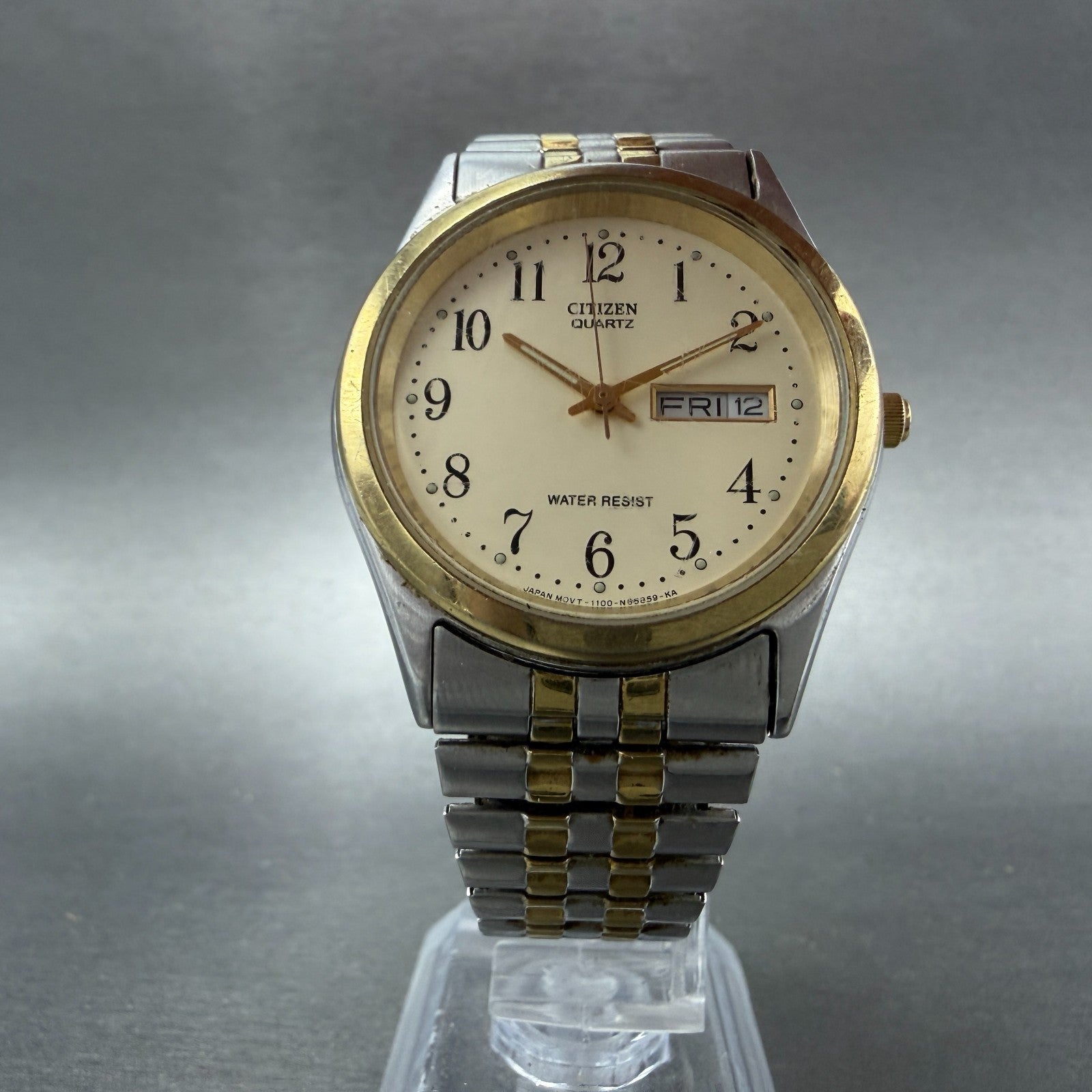 Citizen Watch Men 35mm Cream Dial Two Tone Daydate Round 1100-63910 New Batt ABC5