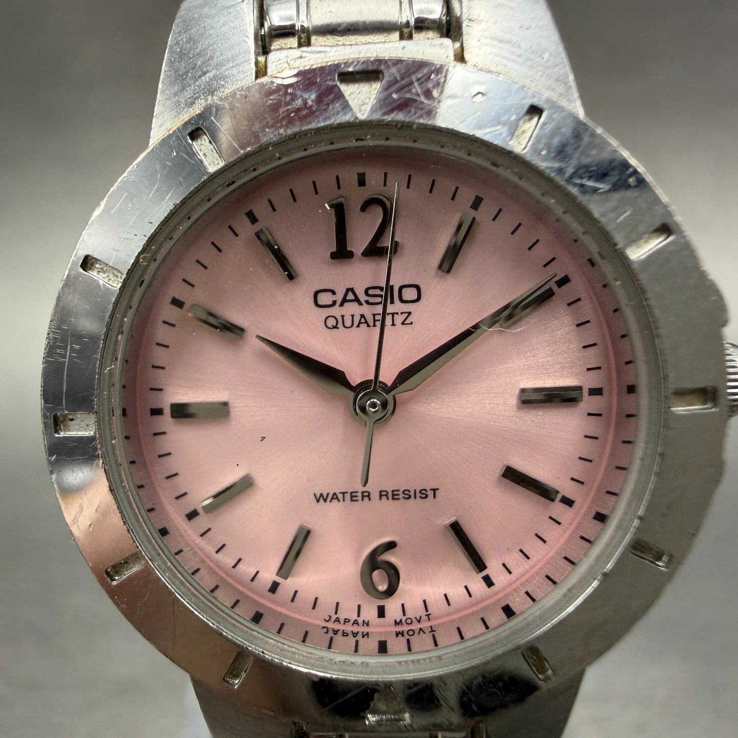 Casio Watch Women 24mm Pink Dial Silver Tone Round LTP-1177 New Battery 6581