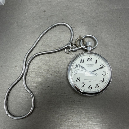 Seiko Precision Pocket Watch Men 50mm White Dial Steel Manual 6110-0010 Runs0