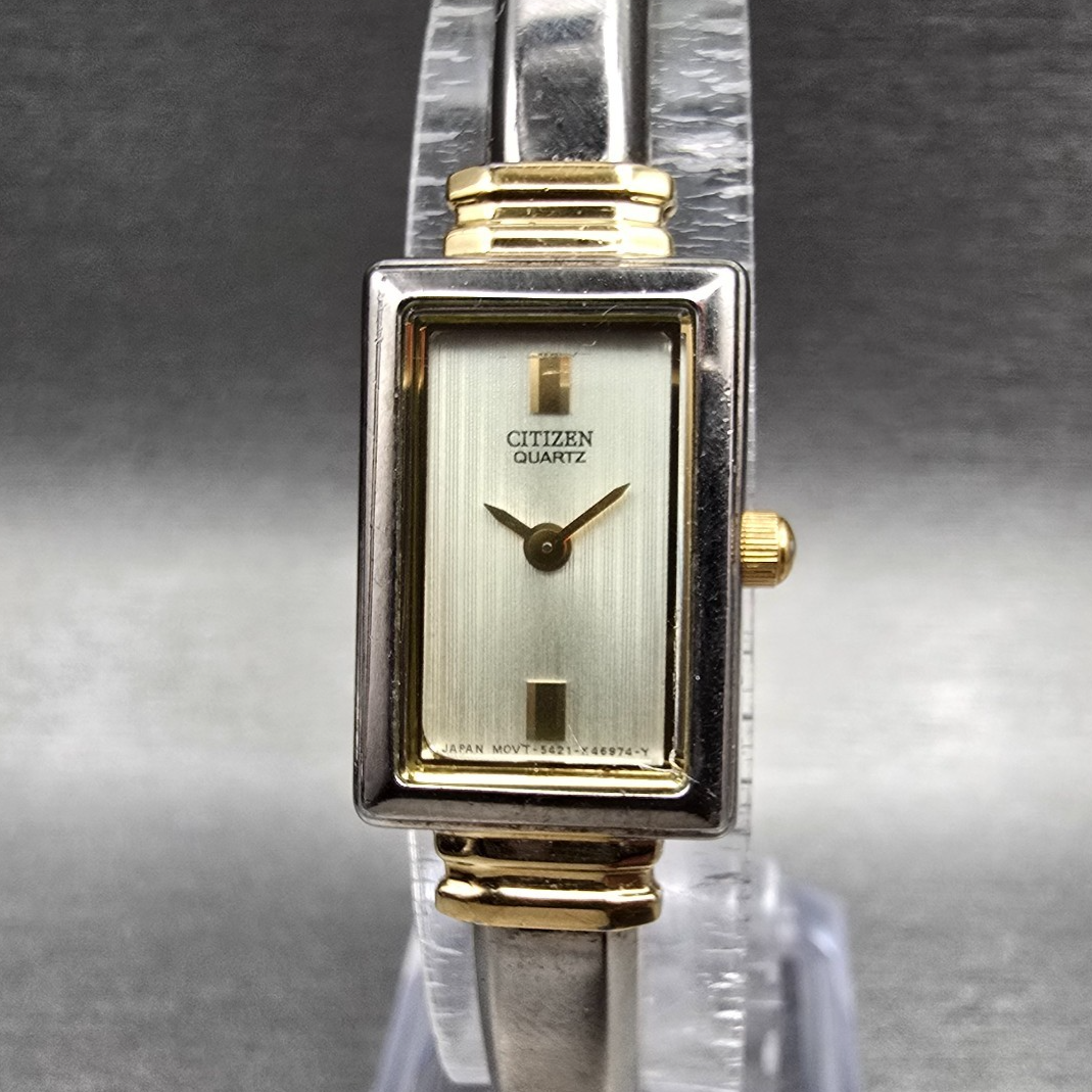Citizen Watch Women 15mm Champagne Dial Two Tone Rectangle 5421-K16044 New Batt0