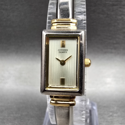 Citizen Watch Women 15mm Champagne Dial Two Tone Rectangle 5421-K16044 New Batt0