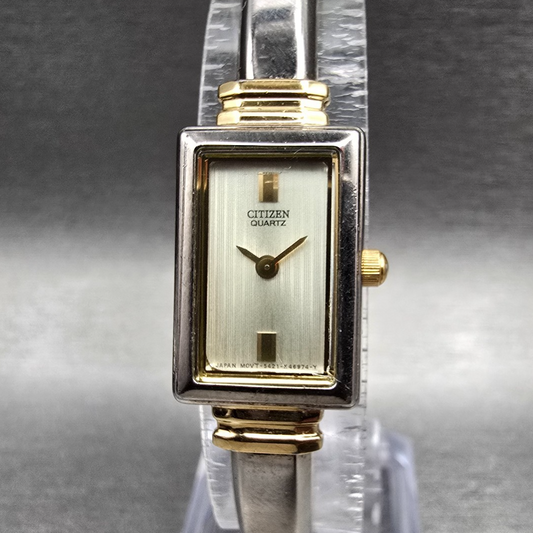 Citizen Watch Women 15mm Champagne Dial Two Tone Rectangle 5421-K16044 New Batt0