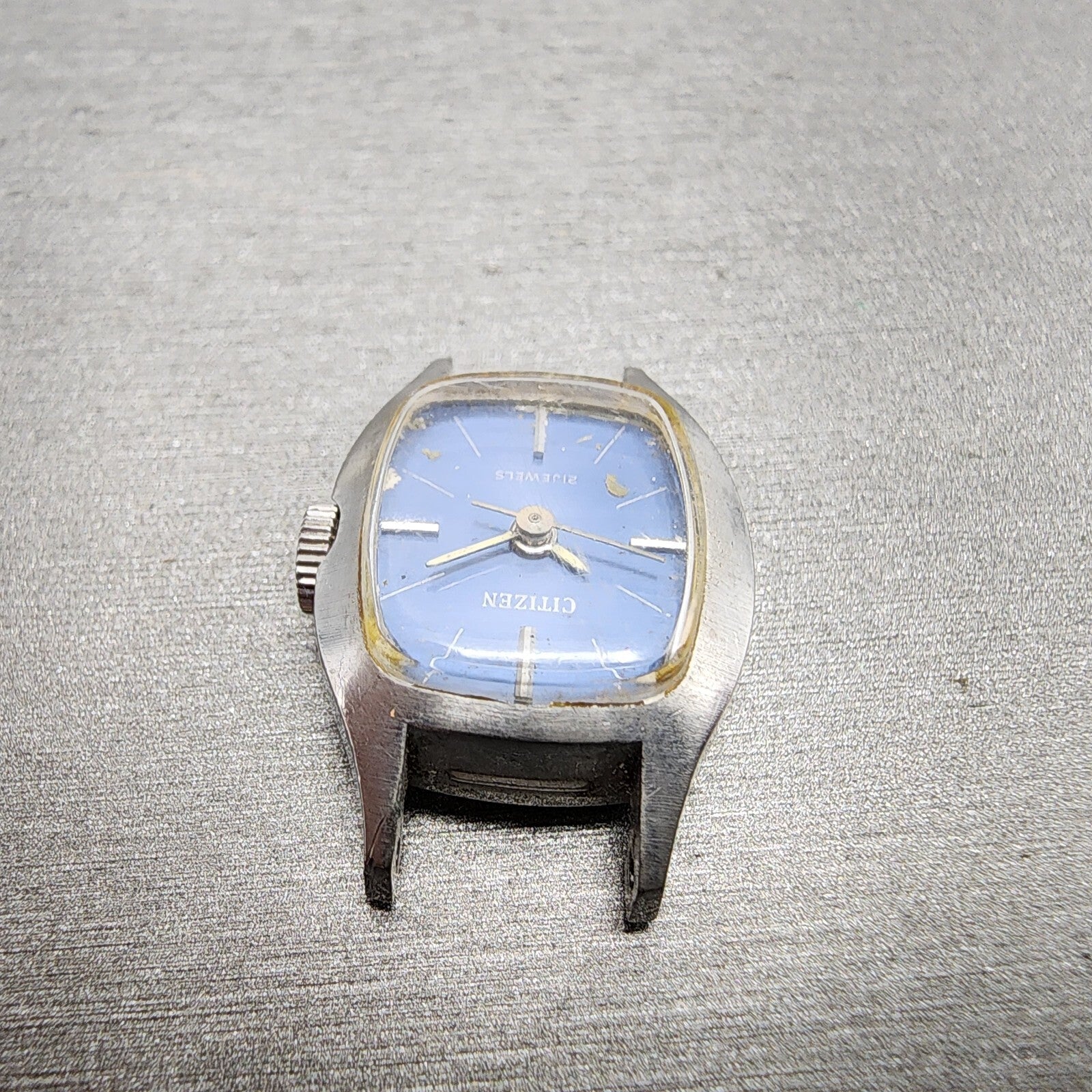 VTG Citizen Watch Women 17mm Blue Dial Steel Rectangle Manual Wind Runs4