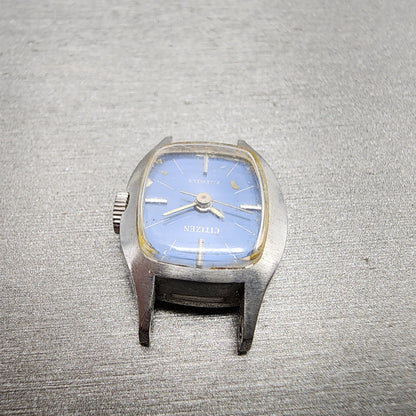 VTG Citizen Watch Women 17mm Blue Dial Steel Rectangle Manual Wind Runs4