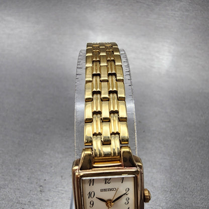 Seiko Tank Watch Women 16mm White Dial Gold Tone Rectangle 1n010fh0 New Battery4