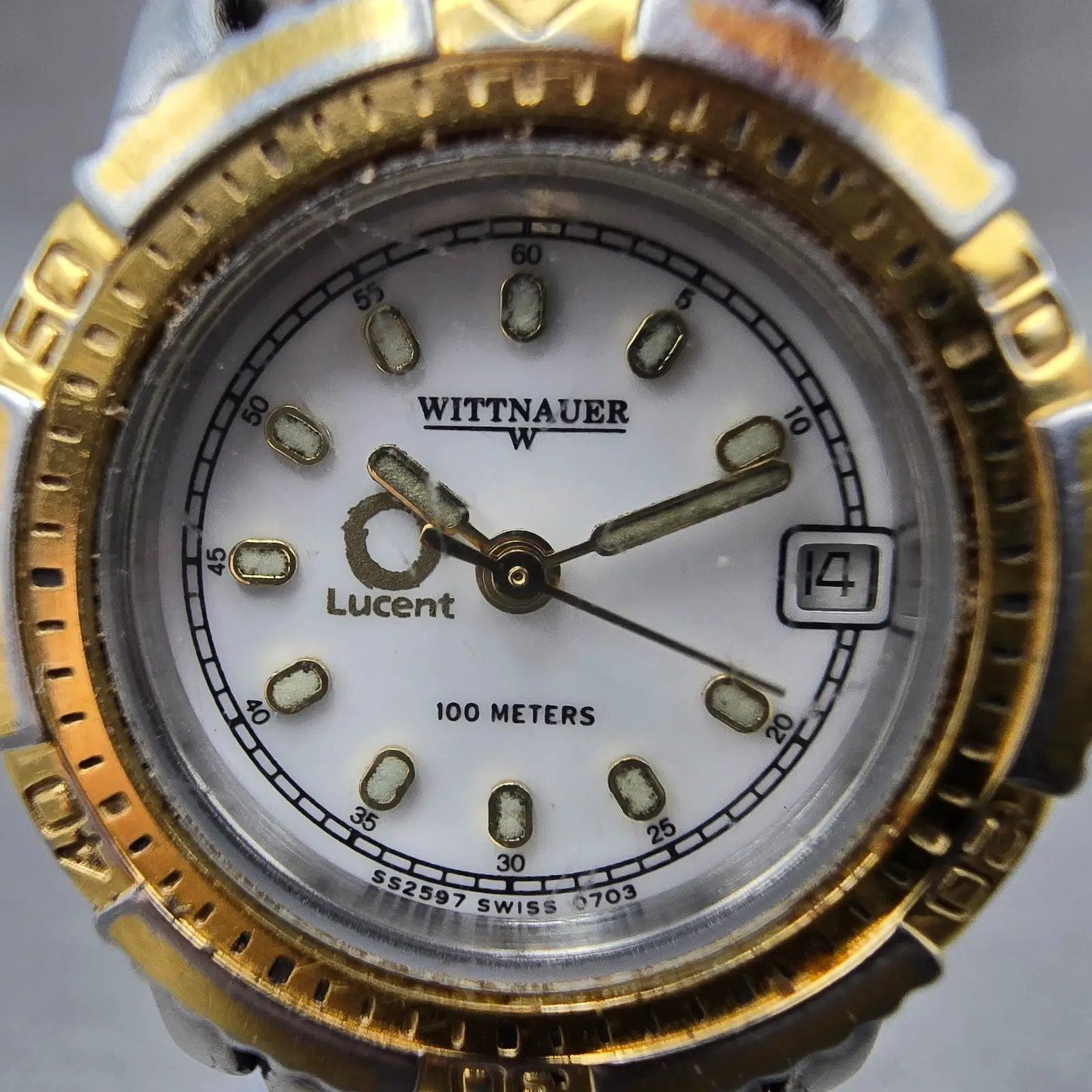 Wittnauer Dive Watch Women 24mm White Dial Two Tone Round SS25970703 New Battery1