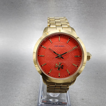 Tory Burch The Tory Watch Women 34mm Red Dial Gold Tone Round TBW10562