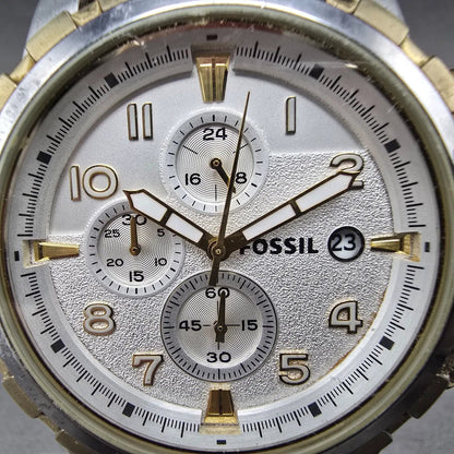 Fossil Dean Chronograph Watch Men 45mm Silver Dial Two Tone Date FS4795 New Bat1
