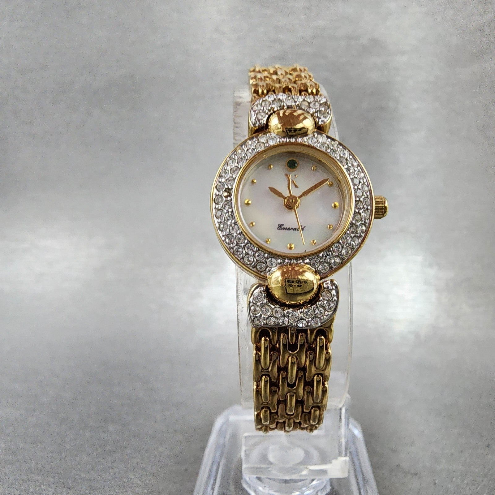 Yukiko KimiJima Emerald Watch Women 20mm MOP Dial Crysatl Bezel New Battery6