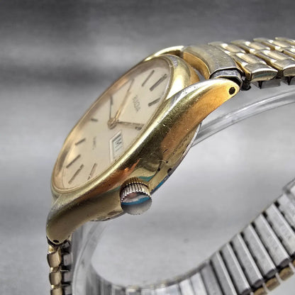 Bulova Watch Men 32mm Champagne Dial Gold Tone Daydate Round 7163 New Battery2