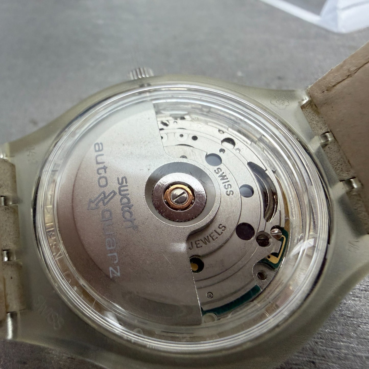 Swatch Auto Quartz Less Is More Watch Unisex 37mm Silver Dial Clear STK100 PARTS10
