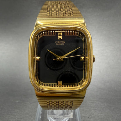Citizen Tank Watch Men 27mm Black Dial Gold Tone Rectangle 4031-K00101 New Batt0